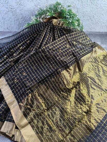 BLACK COTTON PURE HANDLOOM CHANDERI SAREE