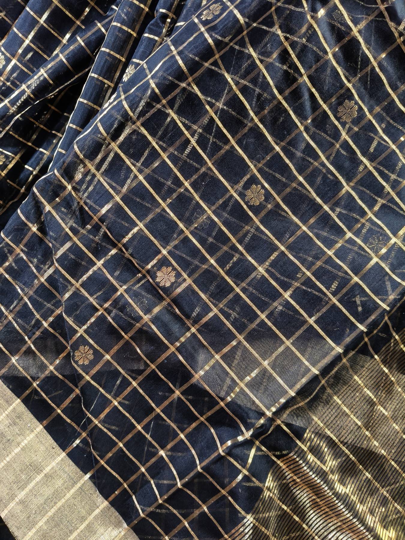 BLACK COTTON PURE HANDLOOM CHANDERI SAREE