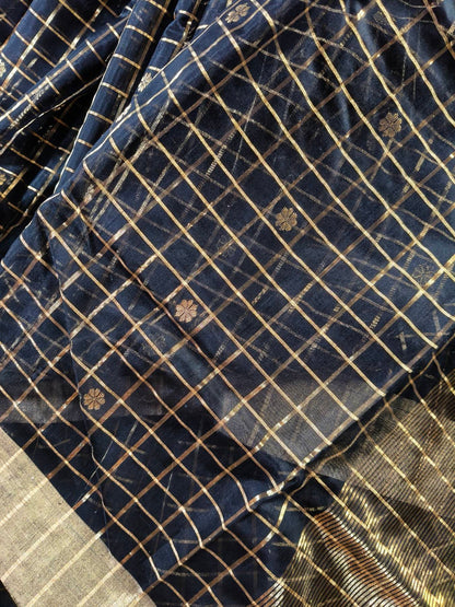 BLACK COTTON PURE HANDLOOM CHANDERI SAREE
