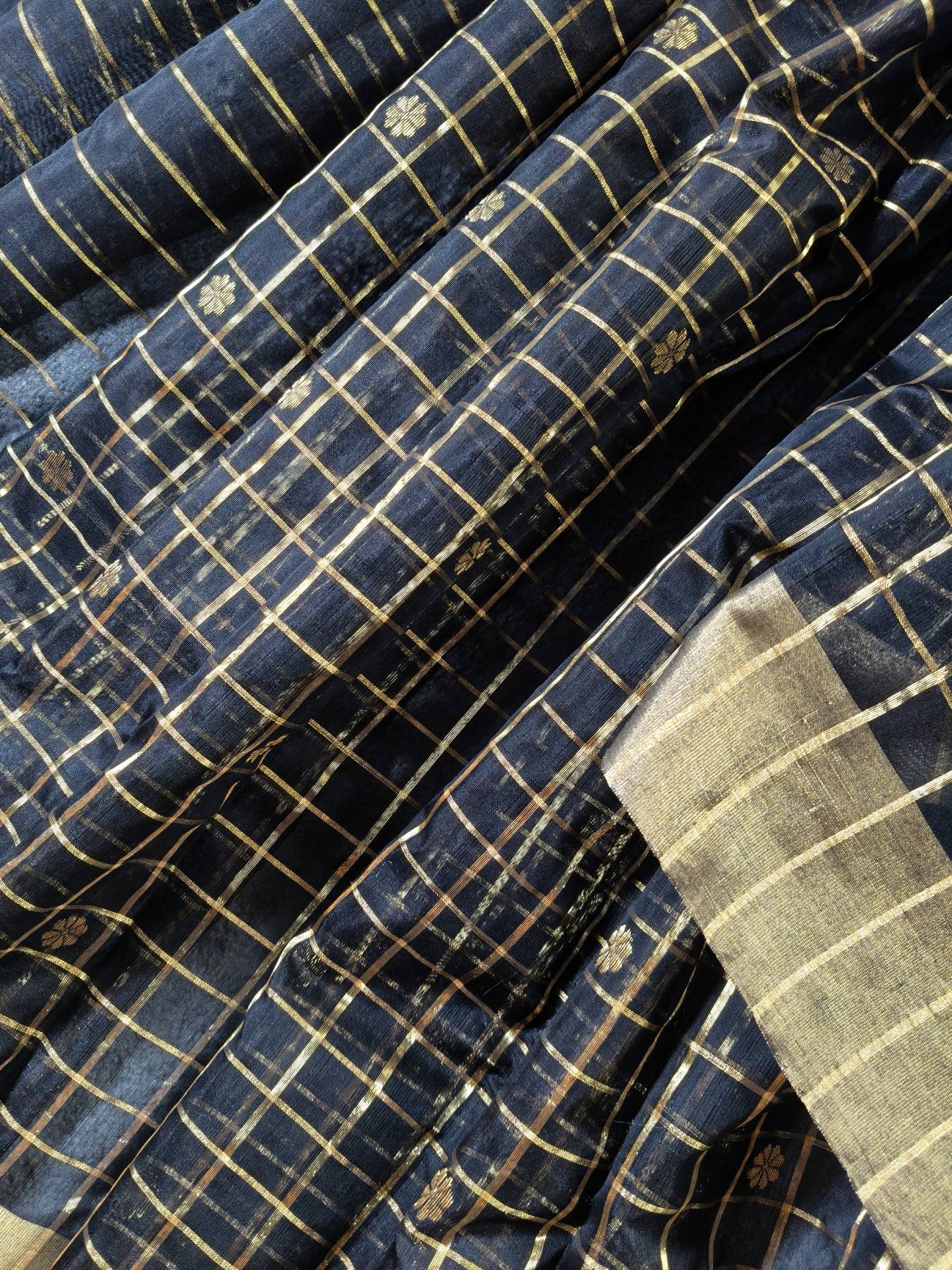 BLACK COTTON PURE HANDLOOM CHANDERI SAREE