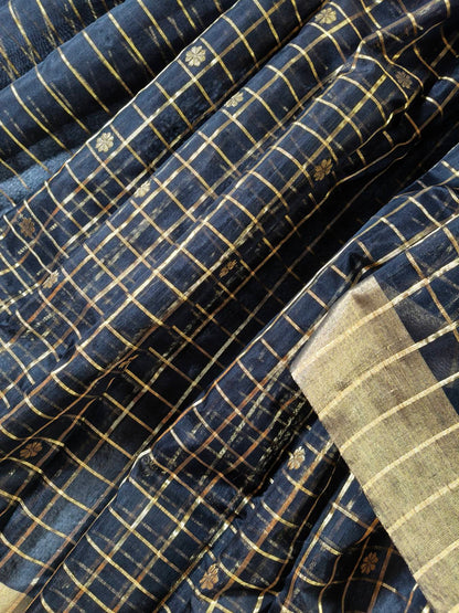 BLACK COTTON PURE HANDLOOM CHANDERI SAREE