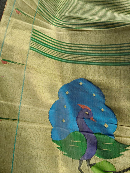 PISTA GREEN  SILK PURE HANDLOOM PAITHANI DUPATTA
