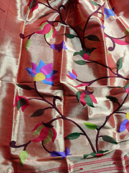 ORANGE GOLD SILK PURE HANDLOOM PAITHANI DUPATTA