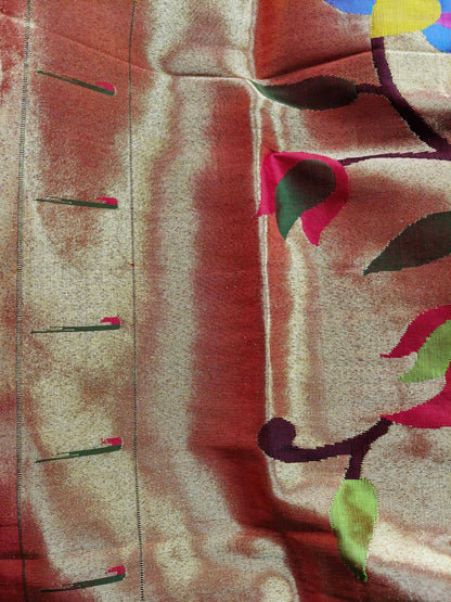 ORANGE GOLD SILK PURE HANDLOOM PAITHANI DUPATTA