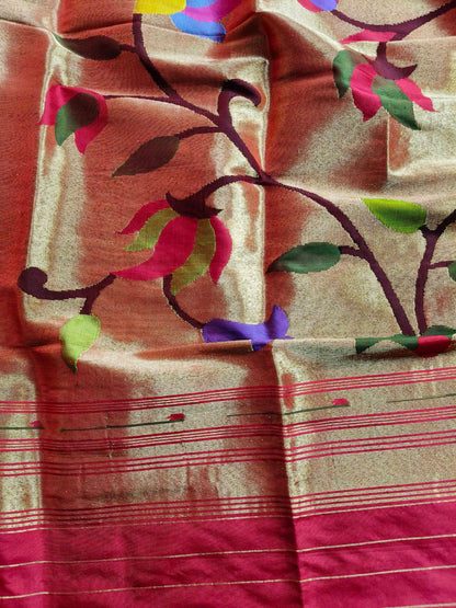 ORANGE GOLD SILK PURE HANDLOOM PAITHANI DUPATTA