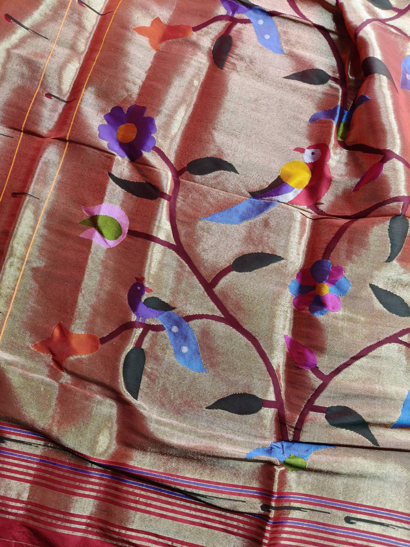 ORANGE GOLD SILK PURE HANDLOOM PAITHANI DUPATTA