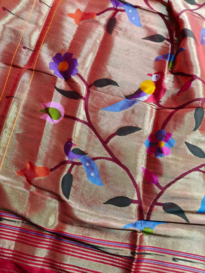 ORANGE GOLD SILK PURE HANDLOOM PAITHANI DUPATTA