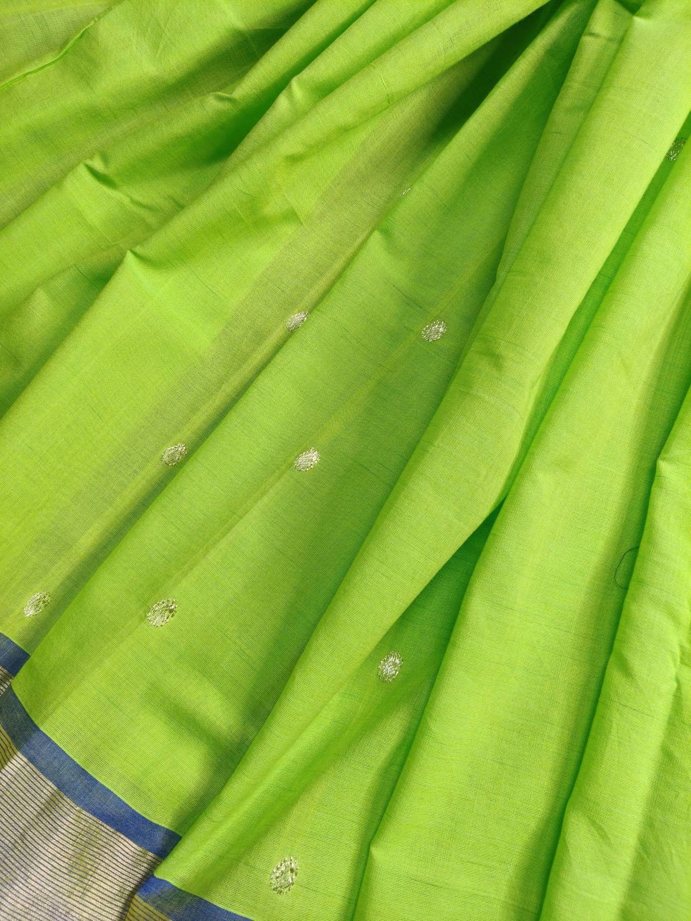 PARROT GREEN COTTON PURE HANDLOOM PAITHANI SAREE
