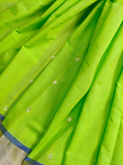 PARROT GREEN COTTON PURE HANDLOOM PAITHANI SAREE