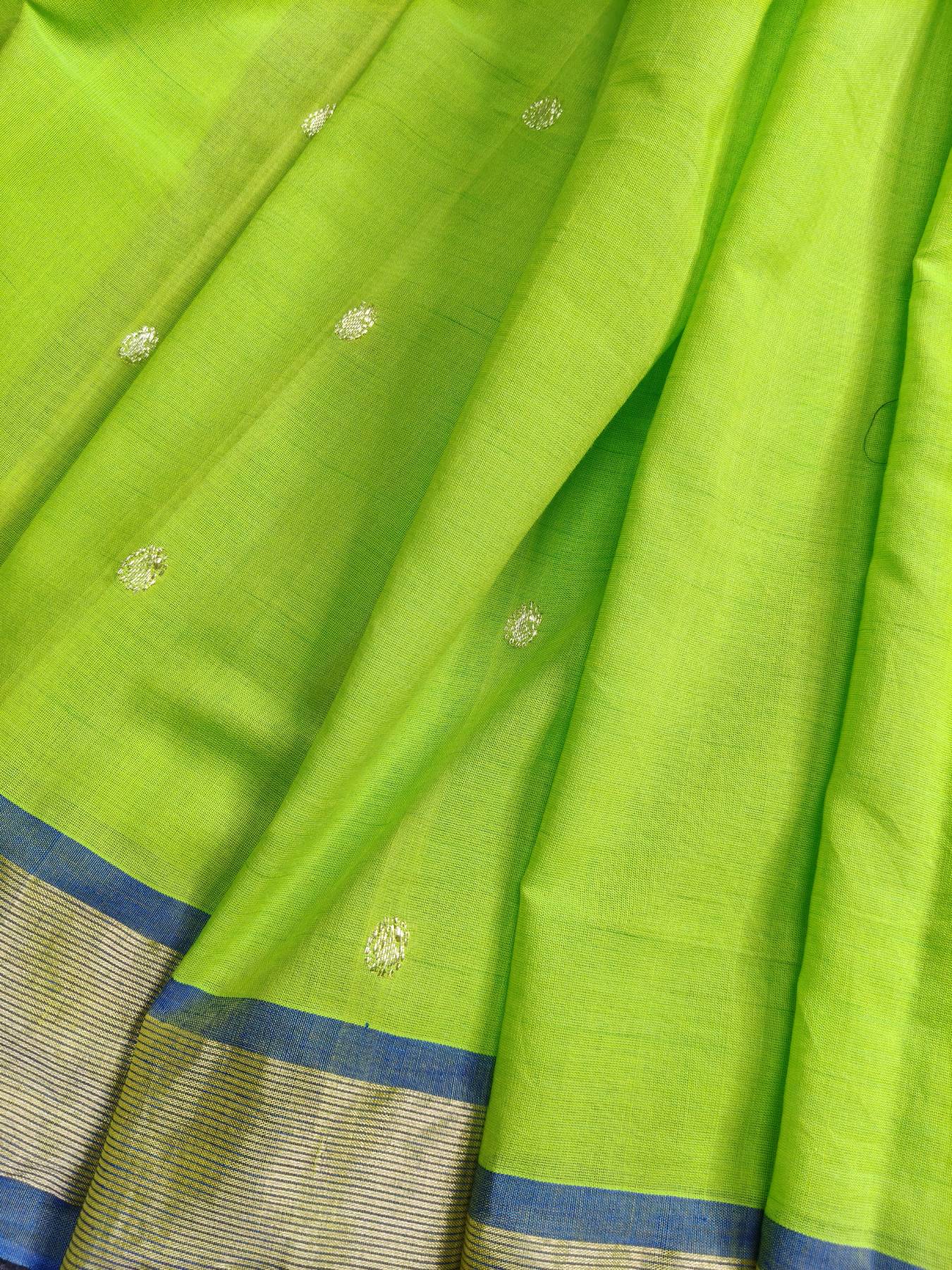 PARROT GREEN COTTON PURE HANDLOOM PAITHANI SAREE