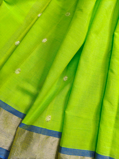PARROT GREEN COTTON PURE HANDLOOM PAITHANI SAREE