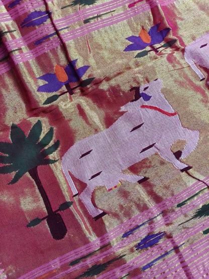 PINK COTTON PURE HANDLOOM PAITHANI SAREE