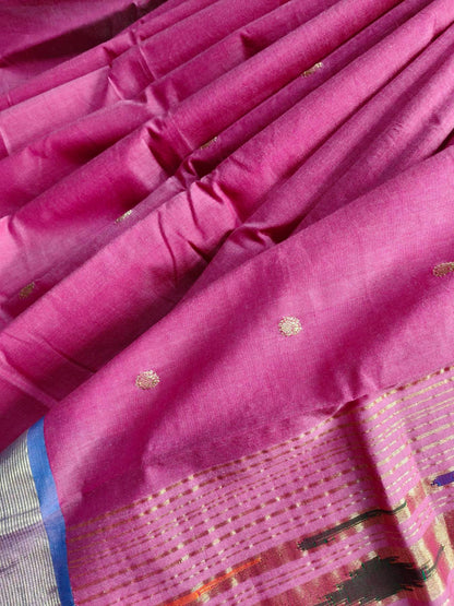 PINK COTTON PURE HANDLOOM PAITHANI SAREE