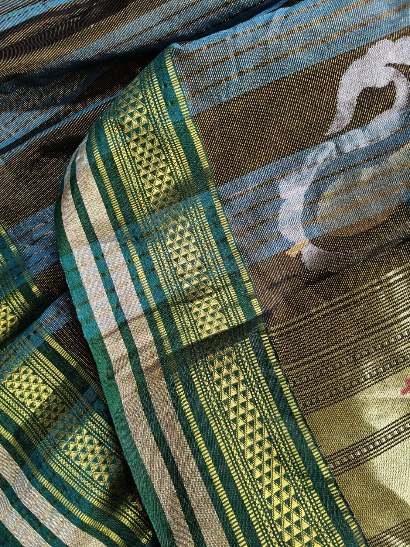 BLUE BROWN COTTON TISSUE PURE HANDLOOM PAITHANI SAREE