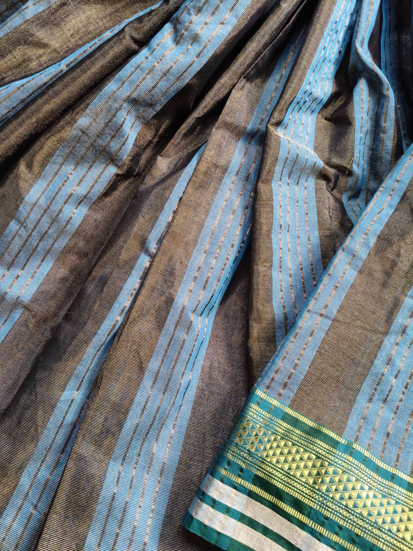 BLUE BROWN COTTON TISSUE PURE HANDLOOM PAITHANI SAREE