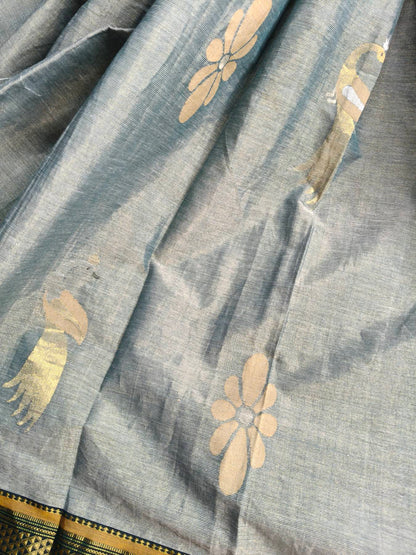 GREY COTTON TISSUE PURE HANDLOOM PAITHANI SAREE