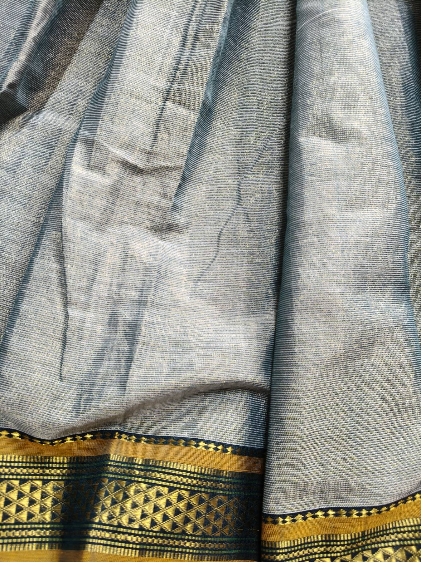 GREY COTTON TISSUE PURE HANDLOOM PAITHANI SAREE