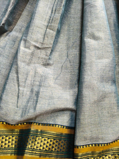 GREY COTTON TISSUE PURE HANDLOOM PAITHANI SAREE