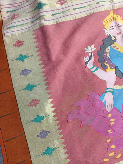 OFF WHITE COTTON PURE HANDLOOM PAITHANI SAREE