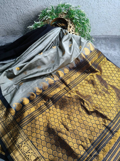 GREY SICO PURE HANDLOOM GADWAL SAREE