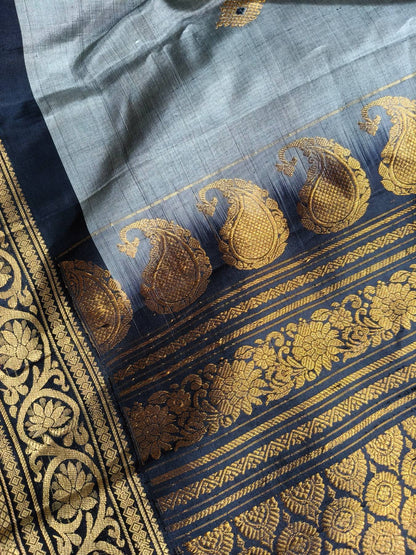 GREY SICO PURE HANDLOOM GADWAL SAREE