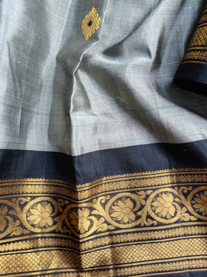 GREY SICO PURE HANDLOOM GADWAL SAREE