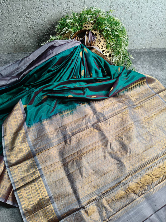 PEACOCK BLUE SICO PURE HANDLOOM GADWAL SAREE