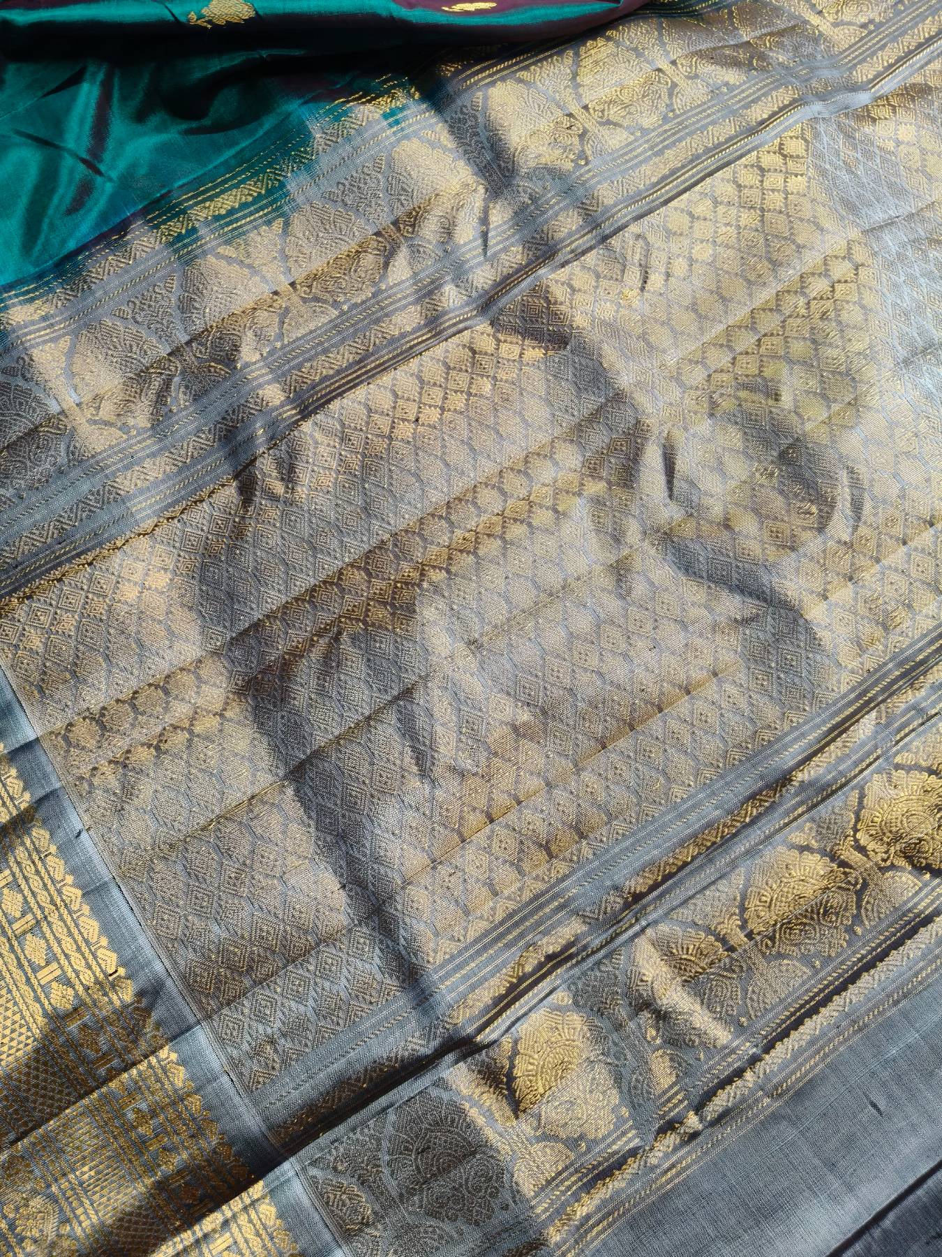 PEACOCK BLUE SICO PURE HANDLOOM GADWAL SAREE