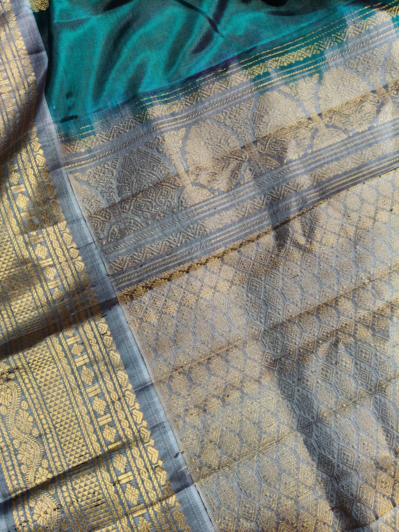 PEACOCK BLUE SICO PURE HANDLOOM GADWAL SAREE