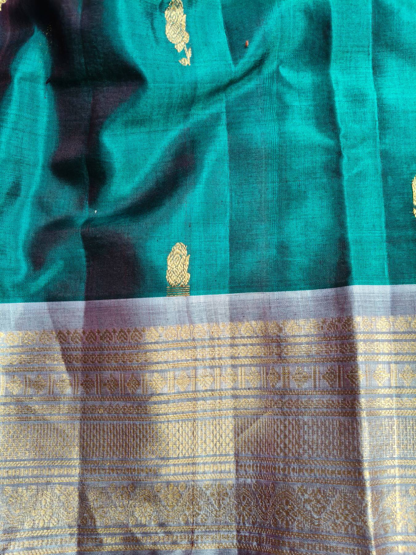 PEACOCK BLUE SICO PURE HANDLOOM GADWAL SAREE