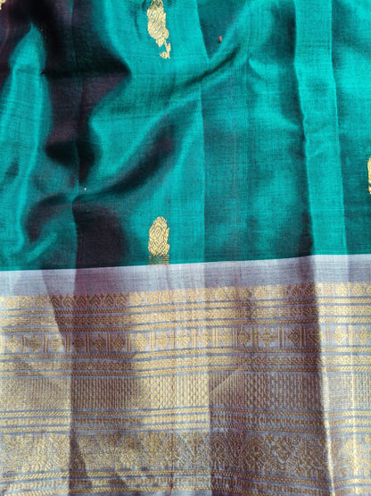 PEACOCK BLUE SICO PURE HANDLOOM GADWAL SAREE