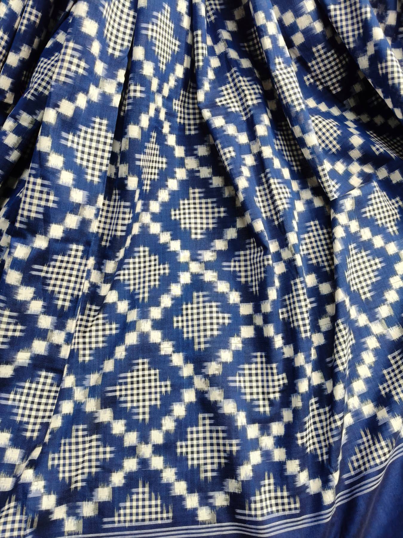BLUE COTTON PURE HANDLOOM DOUBLE IKKAT SAREE