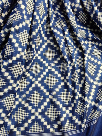 BLUE COTTON PURE HANDLOOM DOUBLE IKKAT SAREE