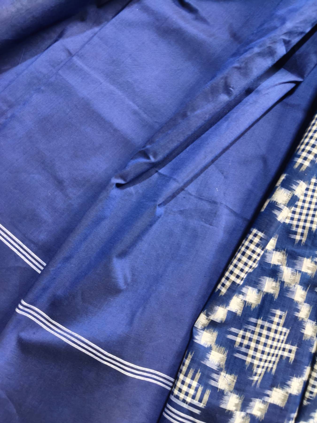 BLUE COTTON PURE HANDLOOM DOUBLE IKKAT SAREE