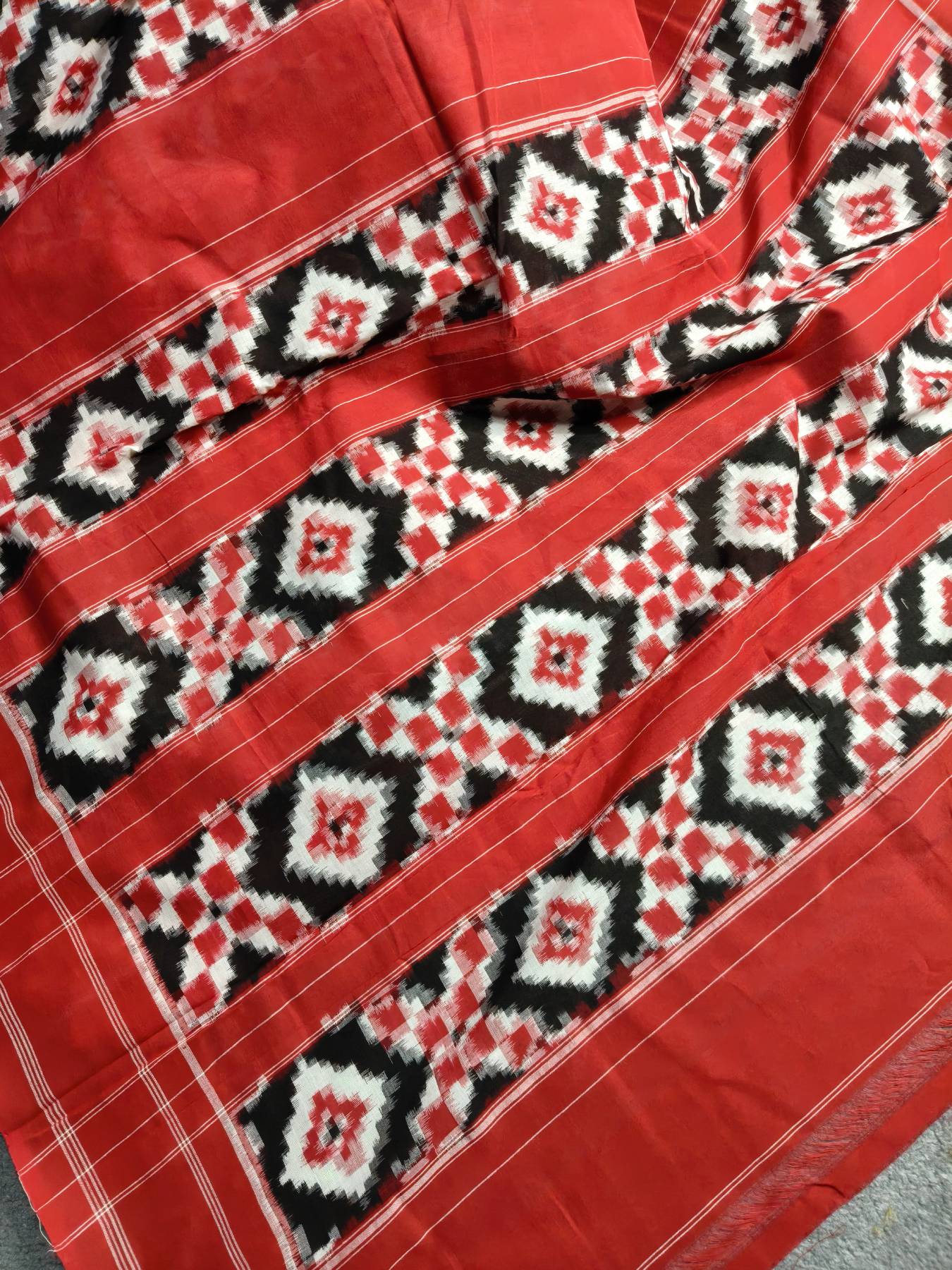RED COTTON PURE HANDLOOM DOUBLE IKKAT SAREE