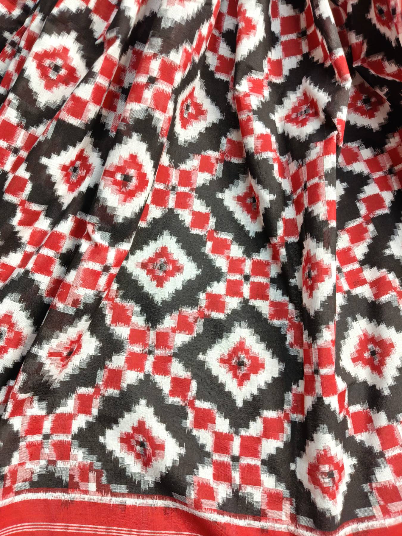 RED COTTON PURE HANDLOOM DOUBLE IKKAT SAREE