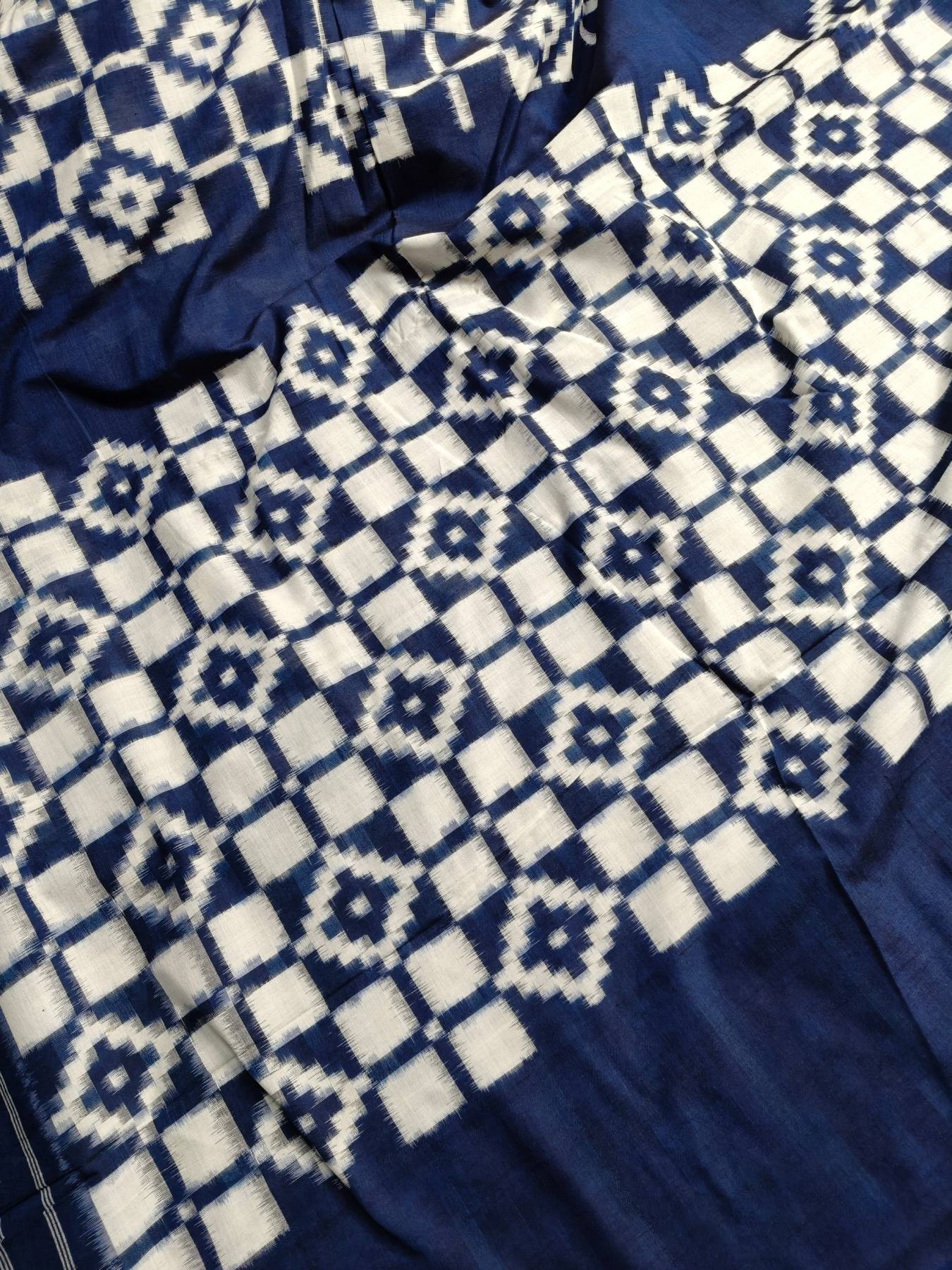BLUE COTTON PURE HANDLOOM DOUBLE IKKAT SAREE