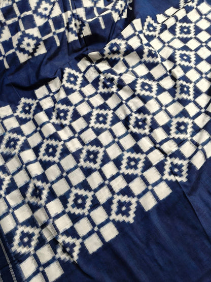 BLUE COTTON PURE HANDLOOM DOUBLE IKKAT SAREE
