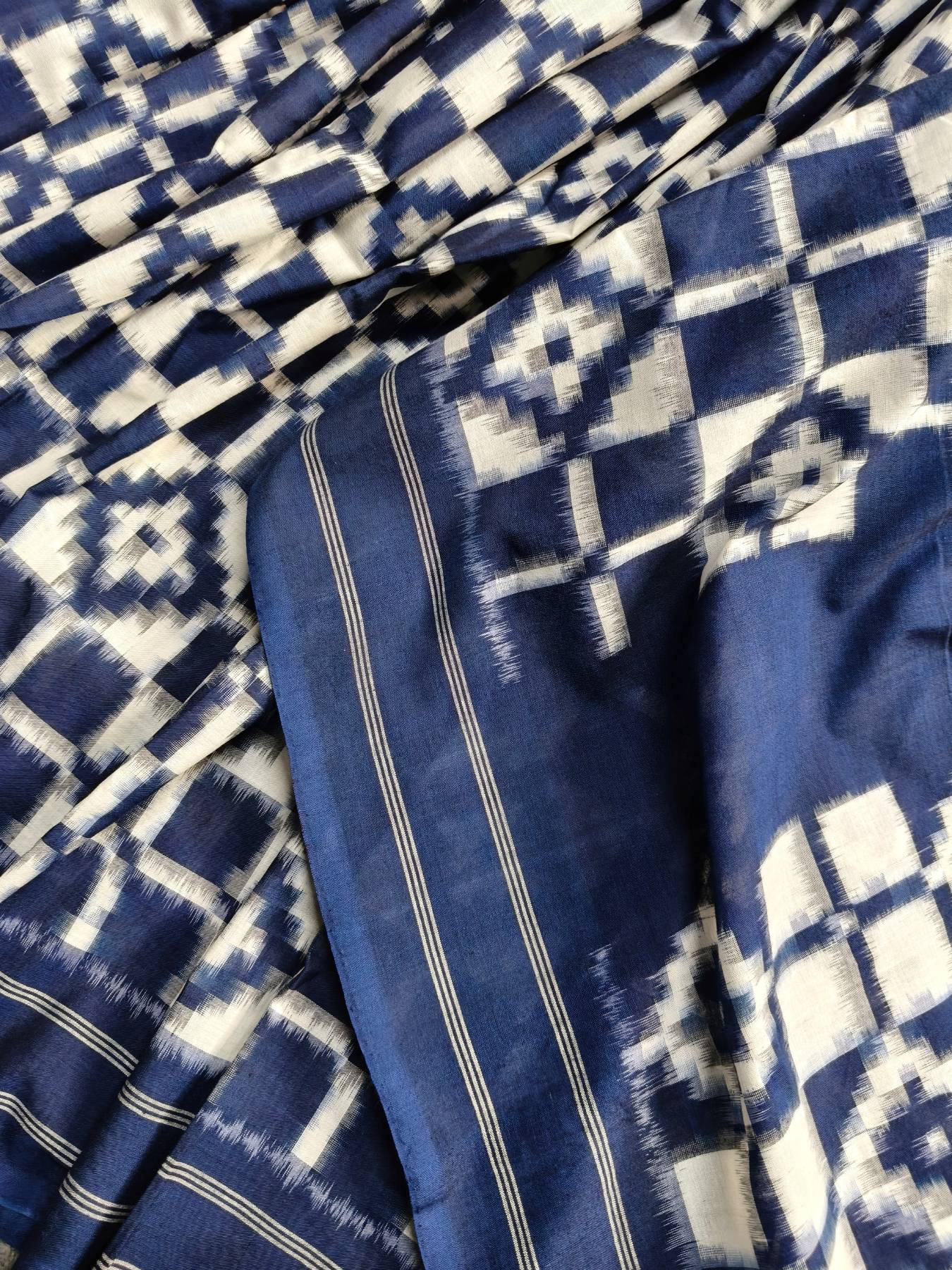 BLUE COTTON PURE HANDLOOM DOUBLE IKKAT SAREE