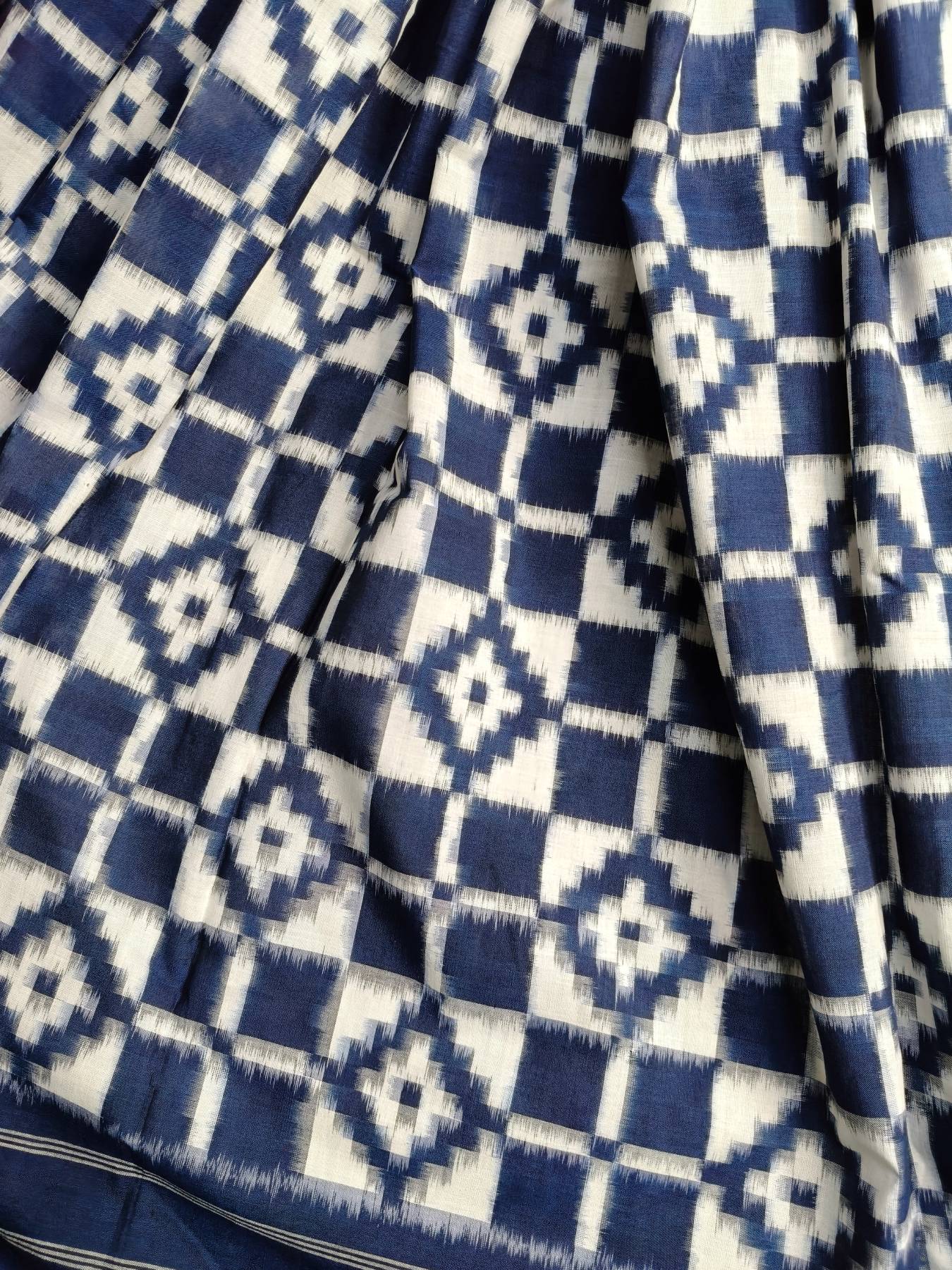BLUE COTTON PURE HANDLOOM DOUBLE IKKAT SAREE