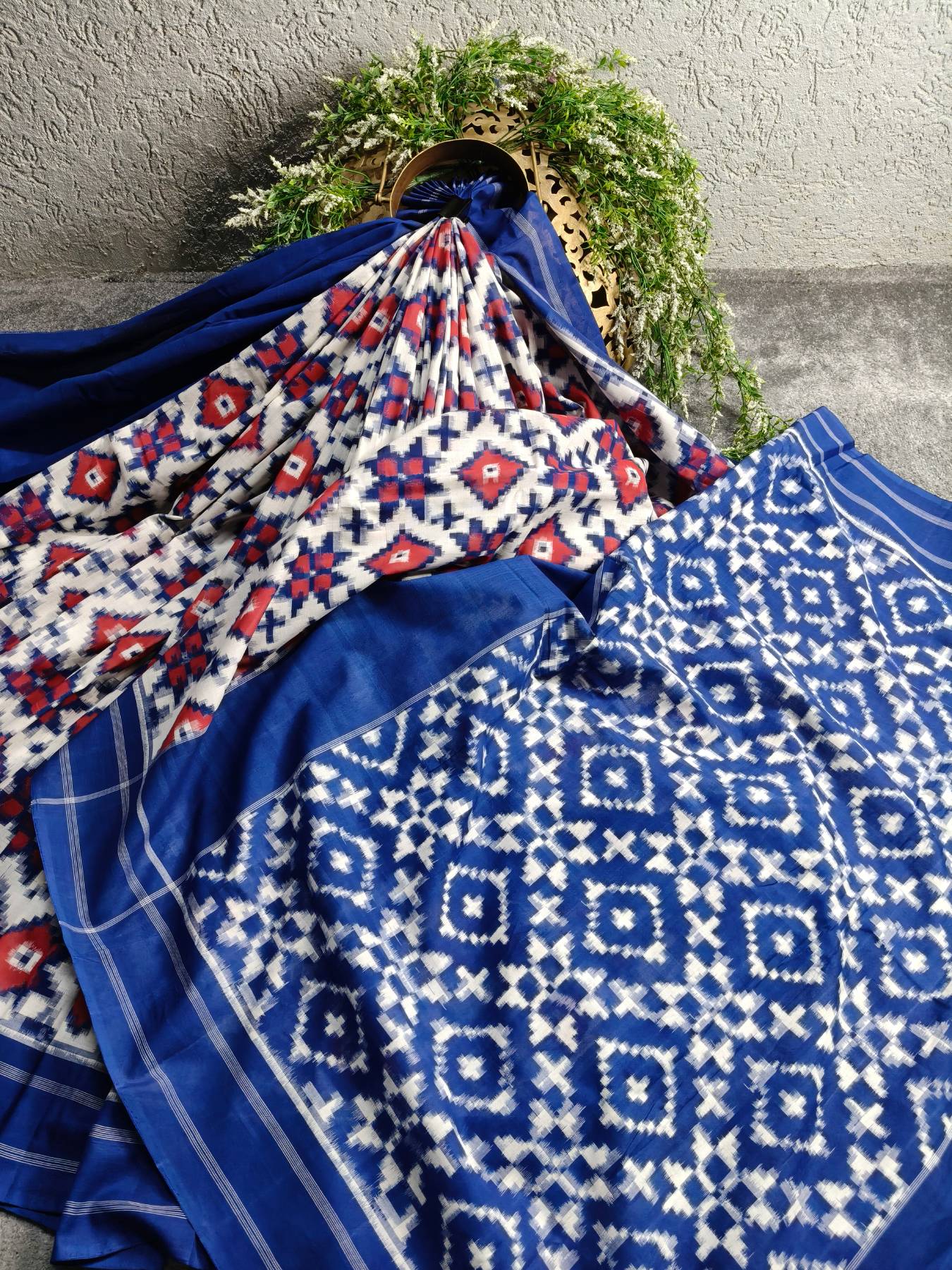 BLUE COTTON PURE HANDLOOM DOUBLE IKKAT SAREE