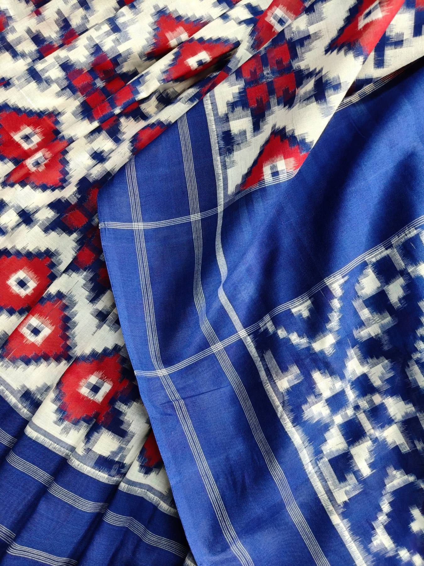 BLUE COTTON PURE HANDLOOM DOUBLE IKKAT SAREE
