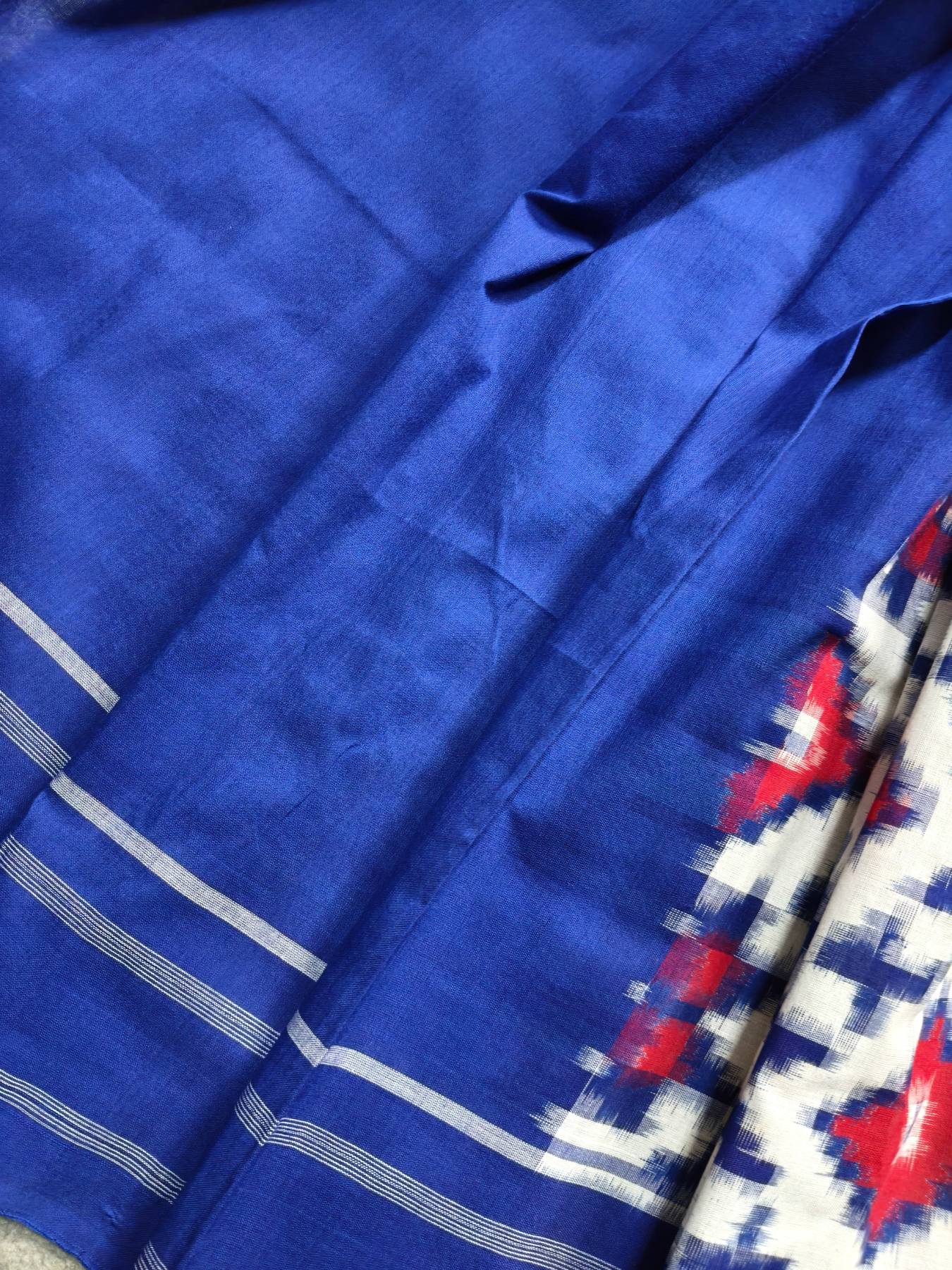 BLUE COTTON PURE HANDLOOM DOUBLE IKKAT SAREE