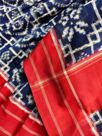 INK BLUE COTTON PURE HANDLOOM DOUBLE IKKAT SAREE