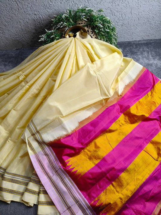PASTEL YELLOW SICO PURE HANDLOOM IRKAL SAREE