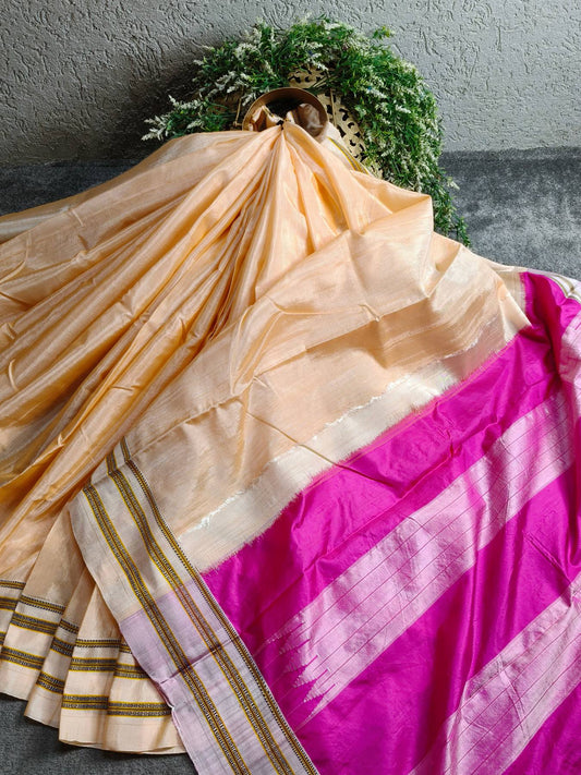 LIGHT PEACH SICO PURE HANDLOOM IRKAL SAREE