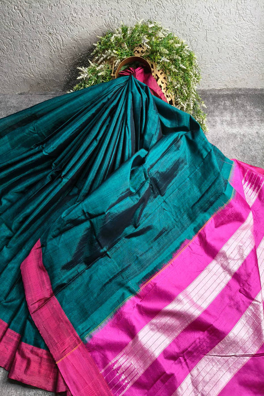 PEACOCK GREEN SICO PURE HANDLOOM IRKAL SAREE