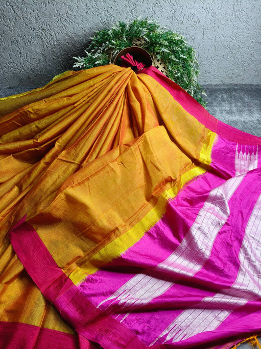 ORANGE SICO PURE HANDLOOM IRKAL SAREE