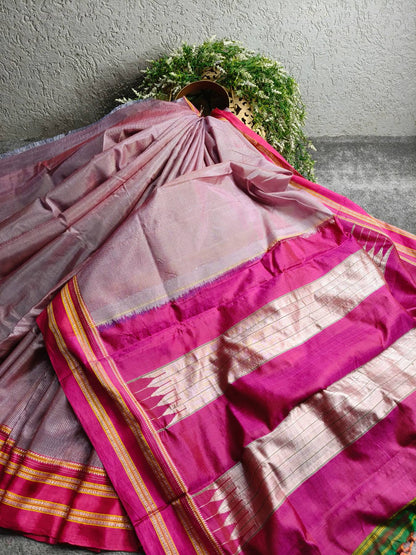 MAUVE PINK PURE HANDLOOM IRKAL SAREE