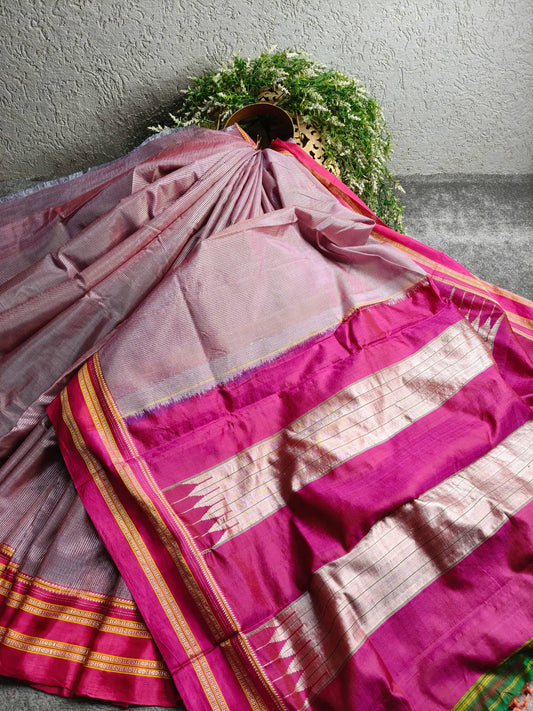 MAUVE PINK PURE HANDLOOM IRKAL SAREE